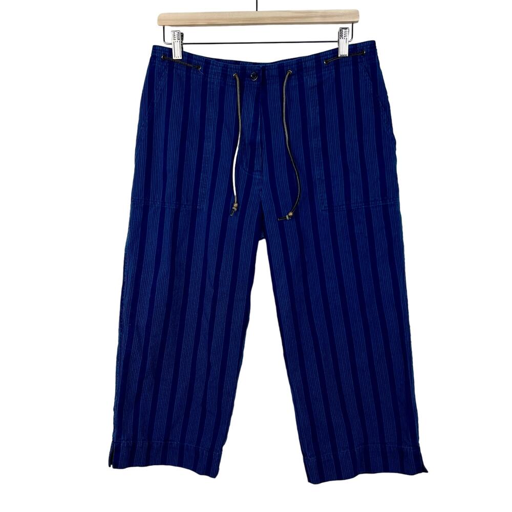 Lauren Ralph Lauren Nautical Blue on Blue Striped Capris with Leather Belt Sz 10